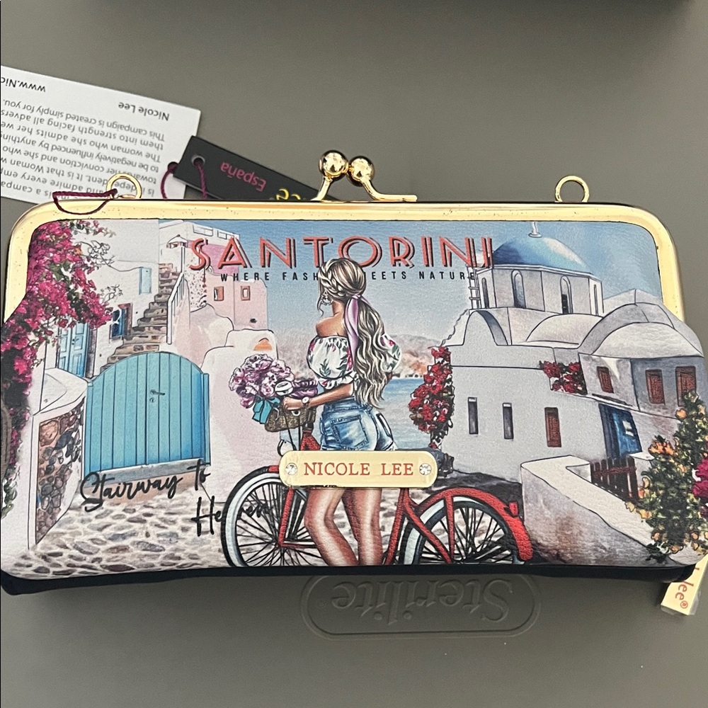 NWT Nicole Lee Multicolor Santorini Scene Clutch and crossbody